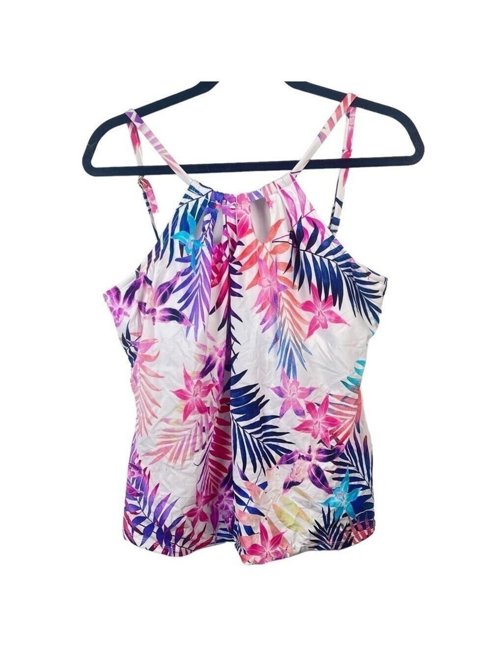 24th & Ocean Colorful Pink Floral Cut Out Halter Bathing Suit Top Size XL